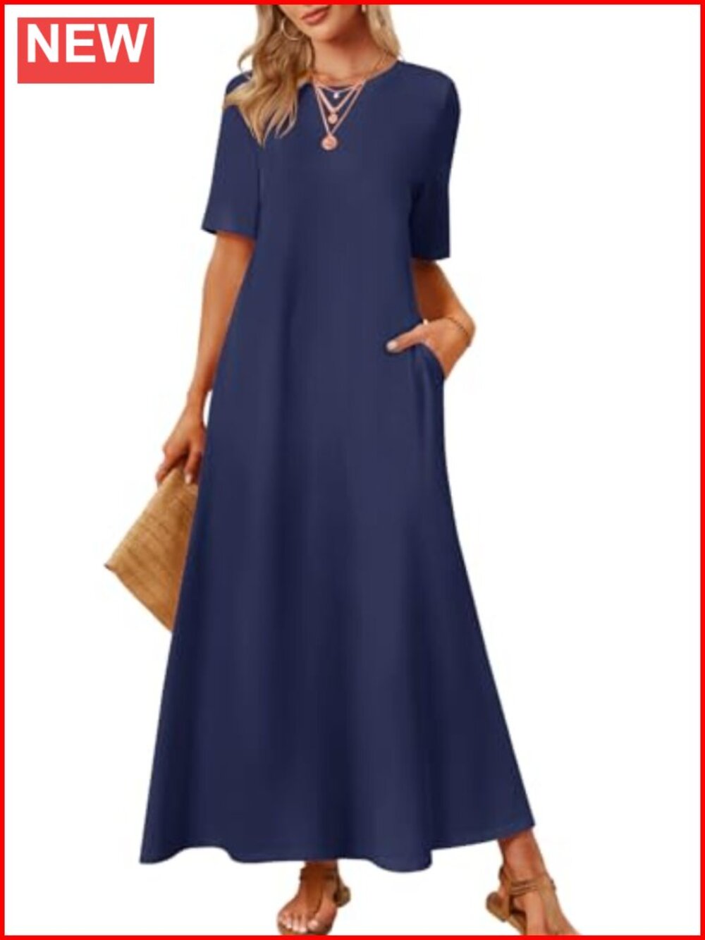 Women's Casual Short Sleeve Maxi Tshirt Dress with Pockets